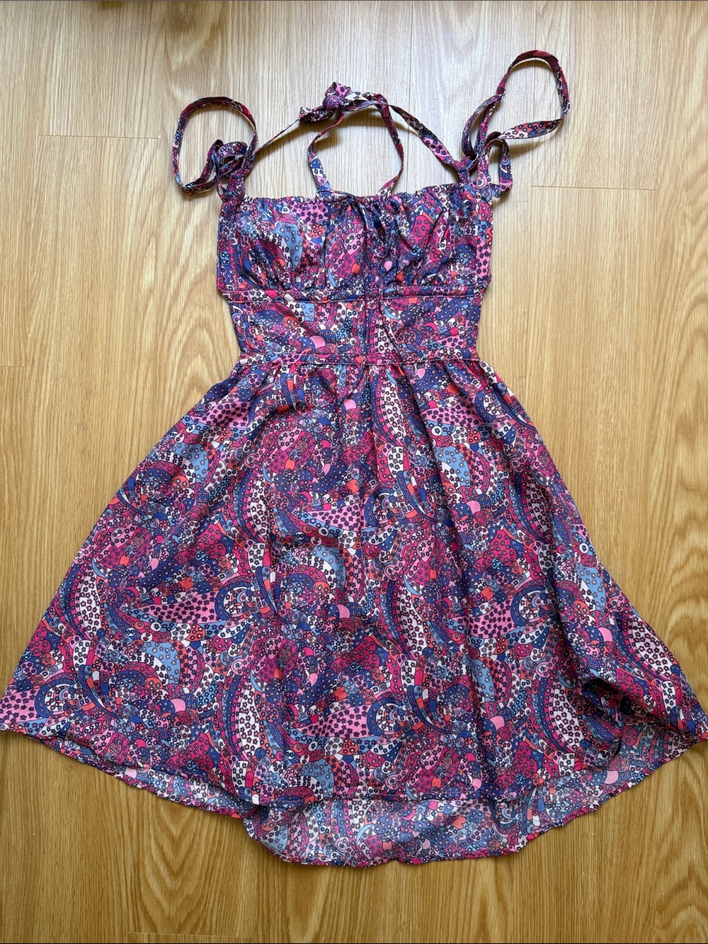 For Love & Lemons Open Back Sundress with Tie Straps in Pink Paisley Size XS